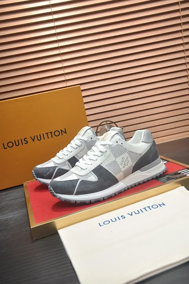 Louis Vuitton LV Trainer Gray Beige Mixed-Material Upper Embossed Branding Lifestyle Sneakers 4