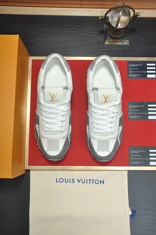 Louis Vuitton LV Trainer Gray Beige Mixed-Material Upper Embossed Branding Lifestyle Sneakers 5
