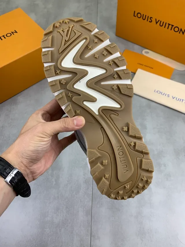 Louis Vuitton LV Trainer Gray Beige Sole Mesh And Suede Upper Chunky Sneakers 3