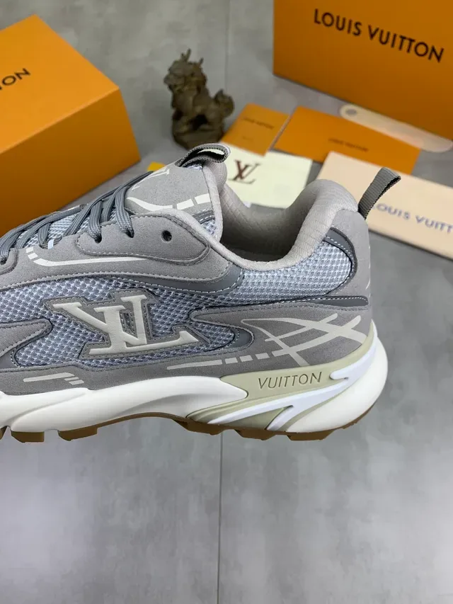 Louis Vuitton LV Trainer Gray Beige Sole Mesh And Suede Upper Chunky Sneakers 4