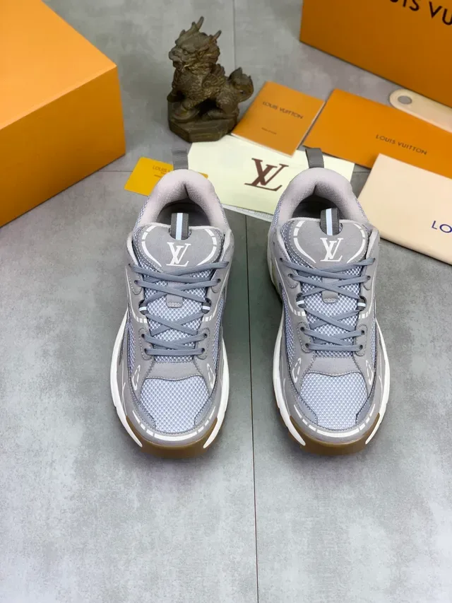 Louis Vuitton LV Trainer Gray Beige Sole Mesh And Suede Upper Chunky Sneakers 6