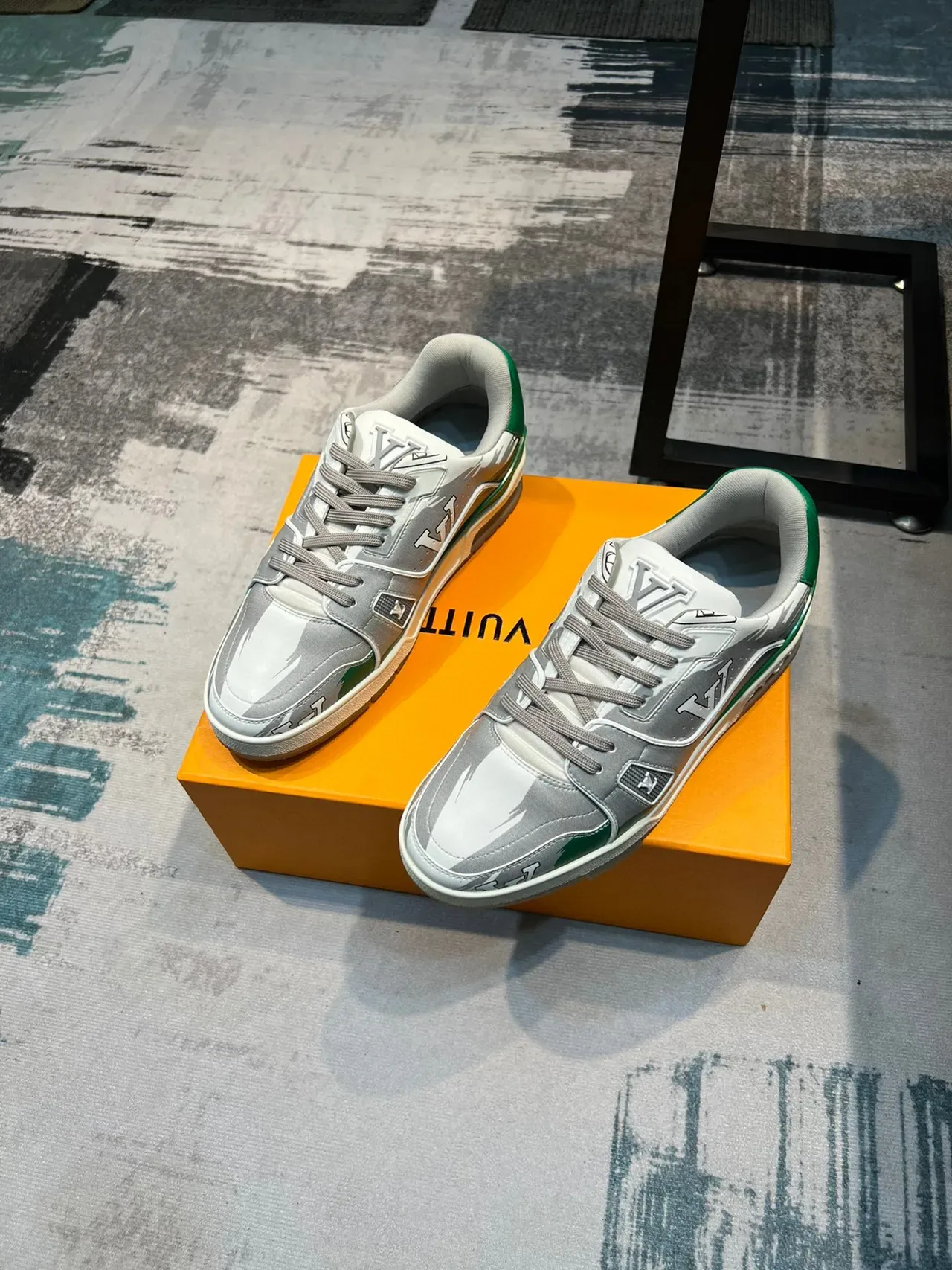 Louis Vuitton LV Trainer Gray Green Monogrammed Overlay Color-Blocked And Silver Lifestyle Sneakers 5