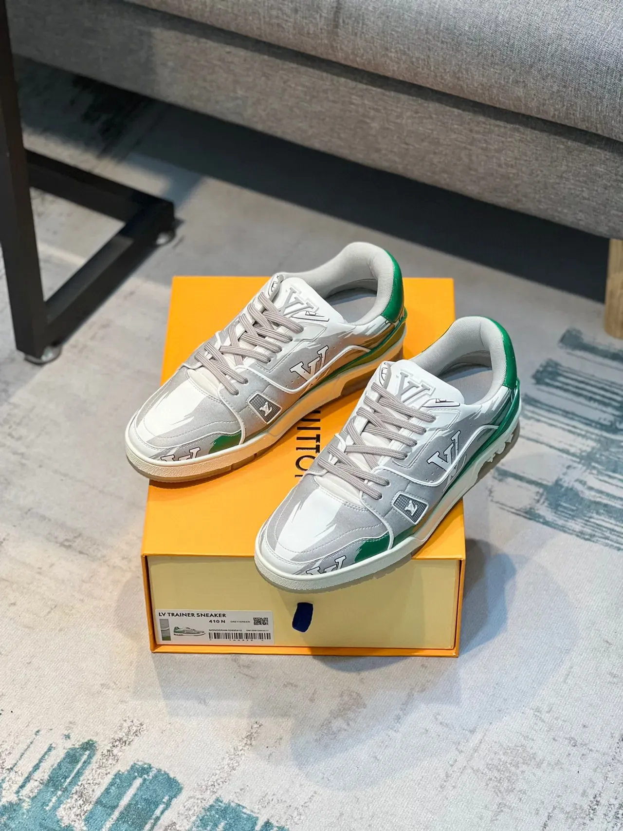 Louis Vuitton LV Trainer Gray Green Monogrammed Overlay Color-Blocked And Silver Lifestyle Sneakers 7