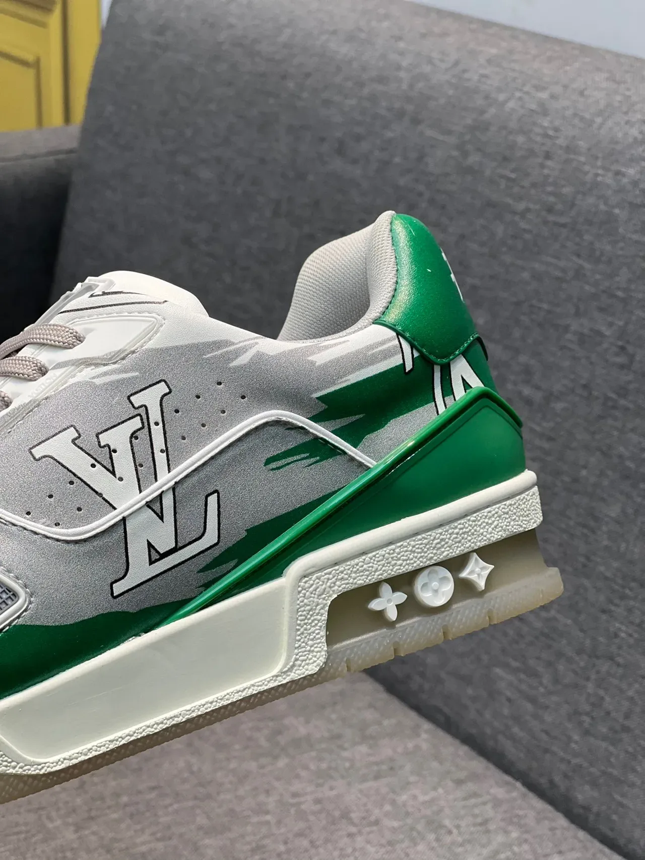 Louis Vuitton LV Trainer Gray Green Monogrammed Overlay Color-Blocked And Silver Lifestyle Sneakers 8