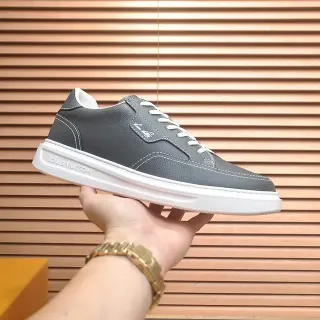 Louis Vuitton LV Trainer Cinza Branco Low-Top Superior de Couro Sneakers Lifestyle
