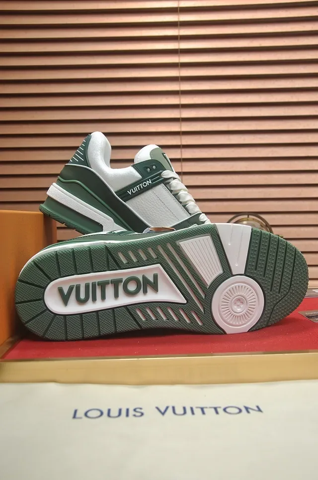 Louis Vuitton LV Trainer Green White Layered Midsole Monogram Side Patch Lifestyle Sneakers 3