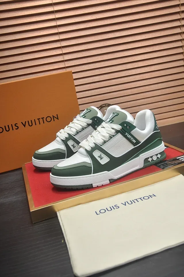 Louis Vuitton LV Trainer Green White Layered Midsole Monogram Side Patch Lifestyle Sneakers 4