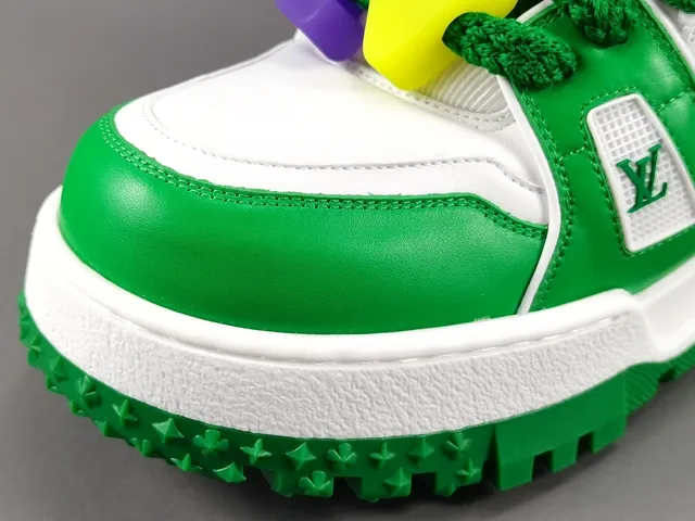 Louis Vuitton LV Trainer Green White Platform Sole Layered Leather-Mesh Upper Chunky Sneakers 9
