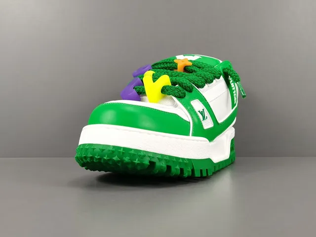 Louis Vuitton LV Trainer Green White Platform Sole Layered Leather-Mesh Upper Chunky Sneakers 14