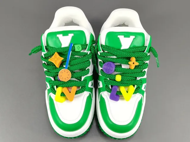Louis Vuitton LV Trainer Green White Platform Sole Layered Leather-Mesh Upper Chunky Sneakers 15