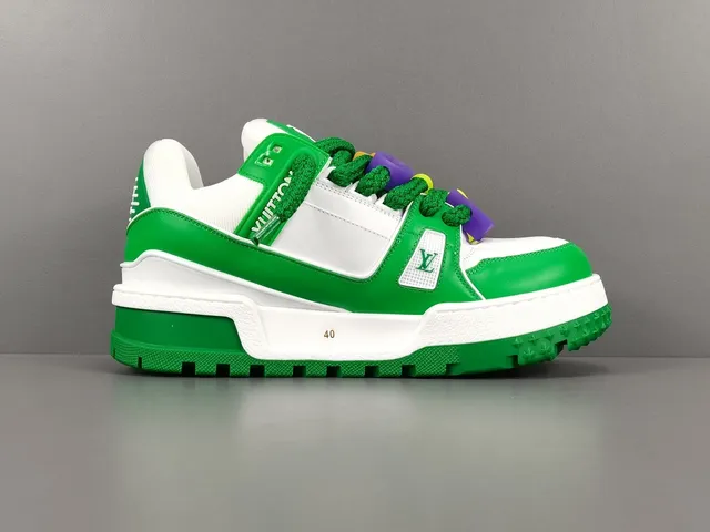 Louis Vuitton LV Trainer Green White Platform Sole Layered Leather-Mesh Upper Chunky Sneakers 17