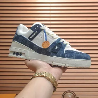 Louis Vuitton LV Trainer Navy Beige Denim-Paneled Chunky Sole Lifestyle Sneakers