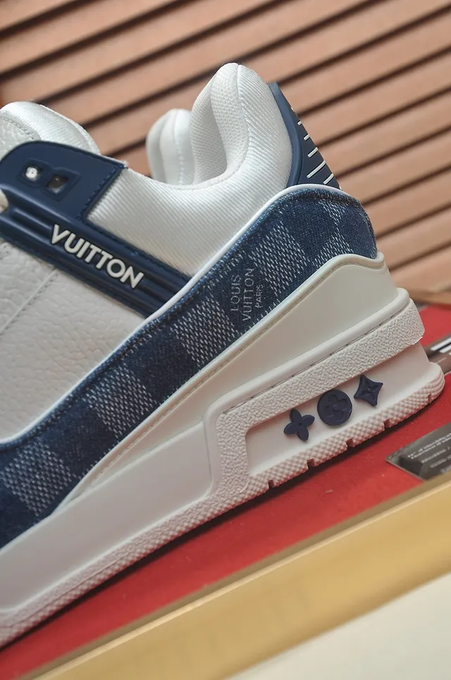 Louis Vuitton LV Trainer Navy Beige Denim-Paneled Chunky Sole Lifestyle Sneakers 2