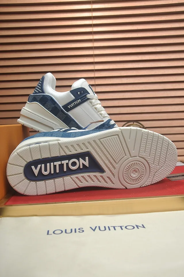 Louis Vuitton LV Trainer Navy Beige Denim-Paneled Chunky Sole Lifestyle Sneakers 3
