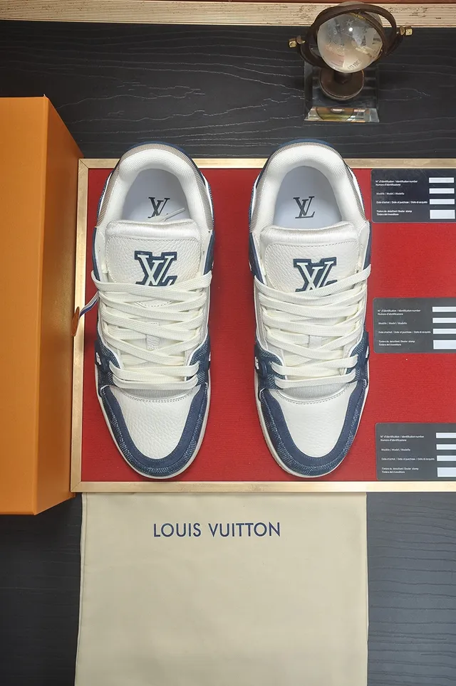 Louis Vuitton LV Trainer Navy Beige Denim-Paneled Chunky Sole Lifestyle Sneakers 5