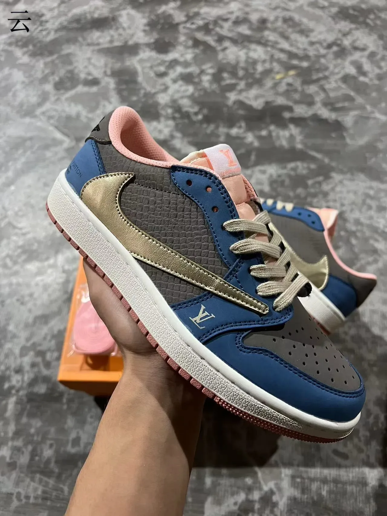 Louis Vuitton LV Trainer Navy Gold Layered Leather And Textured Upper Lifestyle Sneakers 2
