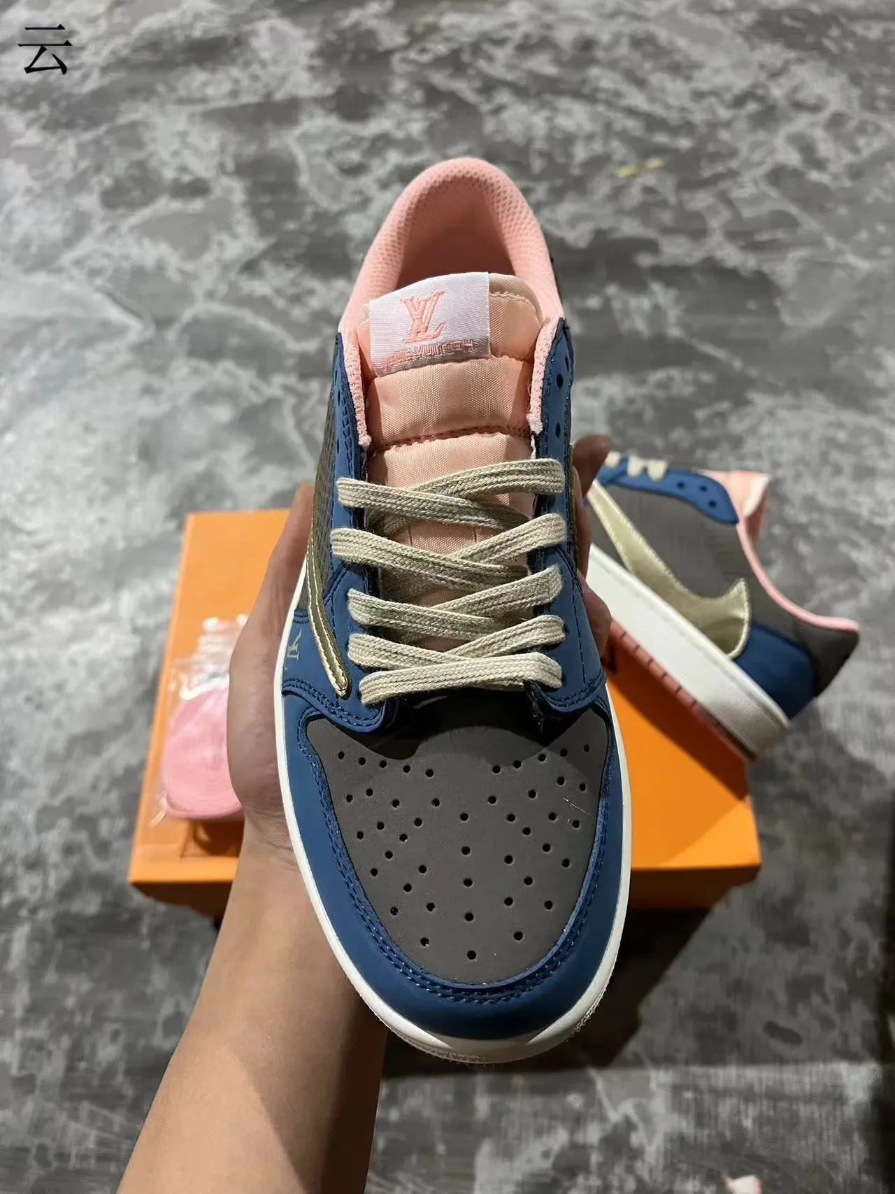 Louis Vuitton LV Trainer Navy Gold Layered Leather And Textured Upper Lifestyle Sneakers 3