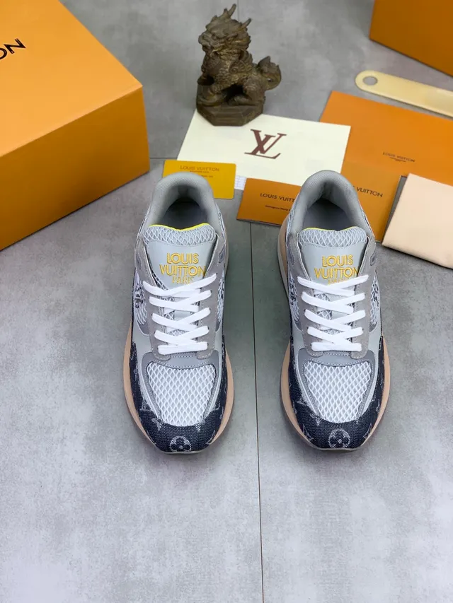 Louis Vuitton LV Trainer Navy Gray Monogram Denim Mesh Overlay Lifestyle Sneakers 6