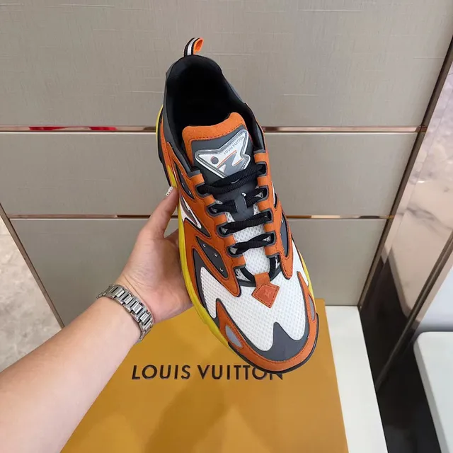 Louis Vuitton LV Trainer Orange White Multi-Layered Upper Flame-Inspired Overlay Pattern Chunky Sneakers 2