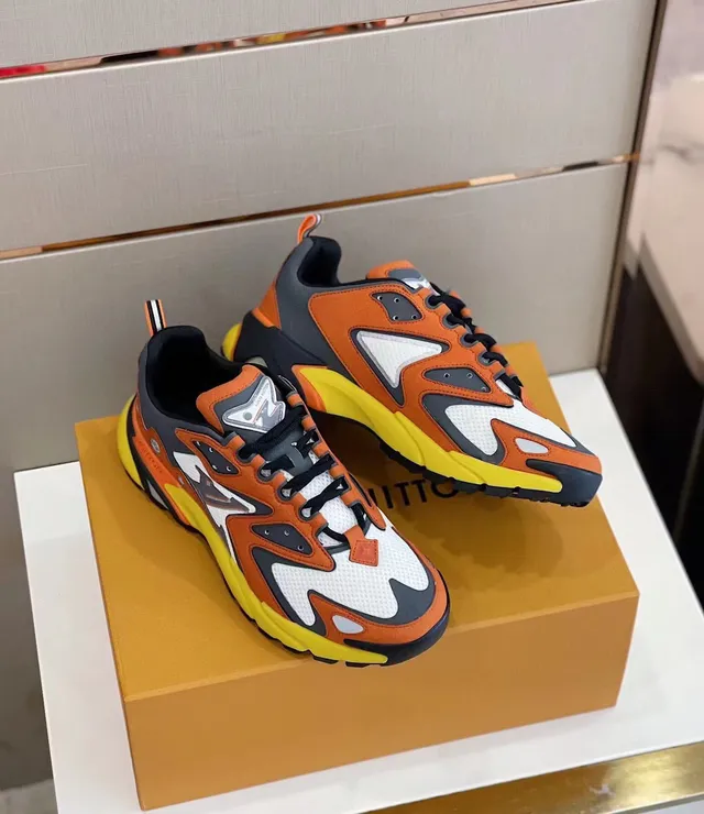 Louis Vuitton LV Trainer Orange White Multi-Layered Upper Flame-Inspired Overlay Pattern Chunky Sneakers 4