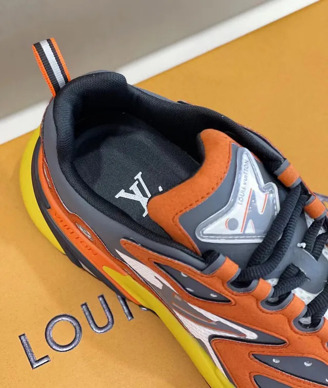 Louis Vuitton LV Trainer Orange White Multi-Layered Upper Flame-Inspired Overlay Pattern Chunky Sneakers 5
