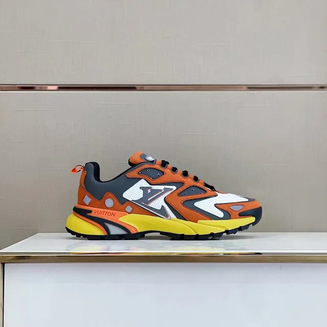 Louis Vuitton LV Trainer Orange White Multi-Layered Upper Flame-Inspired Overlay Pattern Chunky Sneakers 9