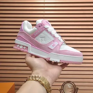 Louis Vuitton LV Trainer Pink White Chunky Layered Sole Monogram Leather Panel Lifestyle Sneakers