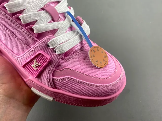 Louis Vuitton LV Trainer Pink White Chunky Platform Sole Denim-Textured Upper Lifestyle Sneakers 2