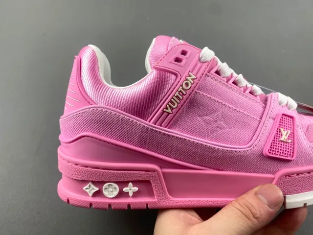 Louis Vuitton LV Trainer Pink White Chunky Platform Sole Denim-Textured Upper Lifestyle Sneakers 3