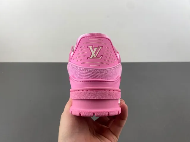 Louis Vuitton LV Trainer Pink White Chunky Platform Sole Denim-Textured Upper Lifestyle Sneakers 4