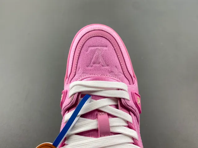 Louis Vuitton LV Trainer Pink White Chunky Platform Sole Denim-Textured Upper Lifestyle Sneakers 5