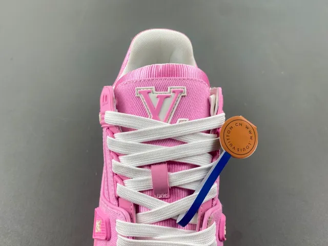 Louis Vuitton LV Trainer Pink White Chunky Platform Sole Denim-Textured Upper Lifestyle Sneakers 6