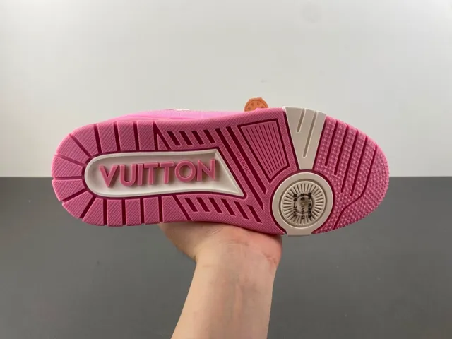 Louis Vuitton LV Trainer Pink White Chunky Platform Sole Denim-Textured Upper Lifestyle Sneakers 9