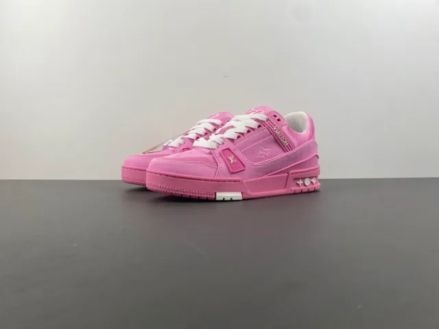 Louis Vuitton LV Trainer Pink White Chunky Platform Sole Denim-Textured Upper Lifestyle Sneakers 10