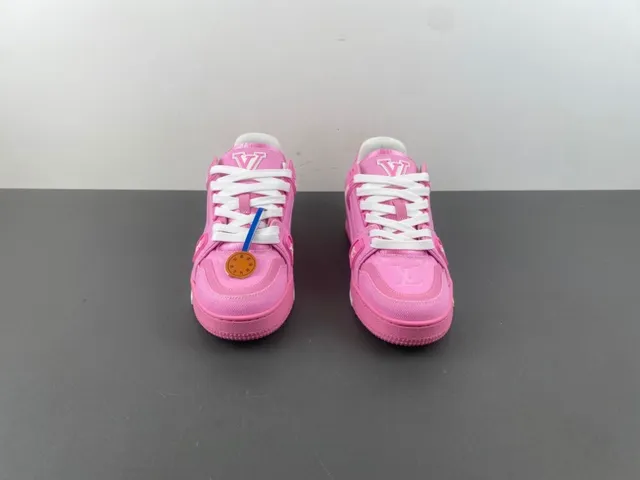 Louis Vuitton LV Trainer Pink White Chunky Platform Sole Denim-Textured Upper Lifestyle Sneakers 11