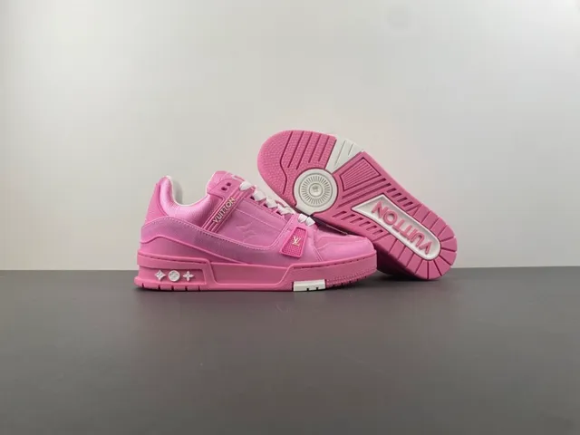 Louis Vuitton LV Trainer Pink White Chunky Platform Sole Denim-Textured Upper Lifestyle Sneakers 12
