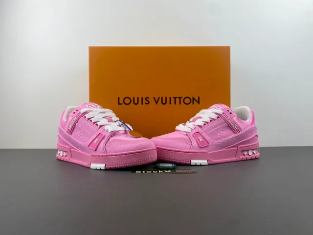 Louis Vuitton LV Trainer Pink White Chunky Platform Sole Denim-Textured Upper Lifestyle Sneakers 13