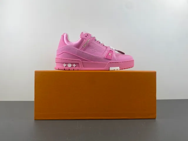Louis Vuitton LV Trainer Pink White Chunky Platform Sole Denim-Textured Upper Lifestyle Sneakers 15