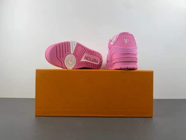 Louis Vuitton LV Trainer Pink White Chunky Platform Sole Denim-Textured Upper Lifestyle Sneakers 16