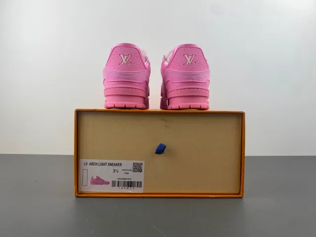 Louis Vuitton LV Trainer Pink White Chunky Platform Sole Denim-Textured Upper Lifestyle Sneakers 17