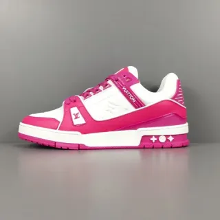 Louis Vuitton LV Trainer Zapatillas lifestyle rosa blanco cuero en capas con correa asimétrica