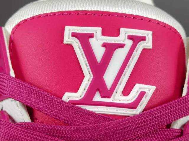 Louis Vuitton LV Trainer Pink White Layered Leather Asymmetrical Strap Lifestyle Sneakers 3