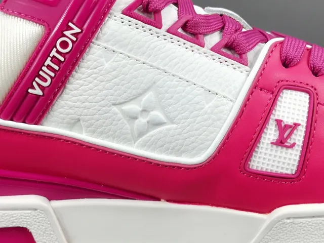 Louis Vuitton LV Trainer Pink White Layered Leather Asymmetrical Strap Lifestyle Sneakers 4