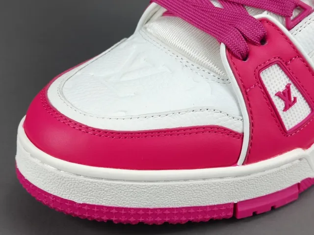 Louis Vuitton LV Trainer Pink White Layered Leather Asymmetrical Strap Lifestyle Sneakers 8