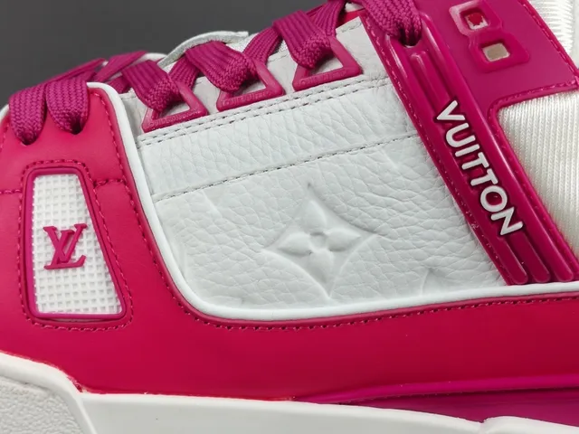 Louis Vuitton LV Trainer Pink White Layered Leather Asymmetrical Strap Lifestyle Sneakers 9