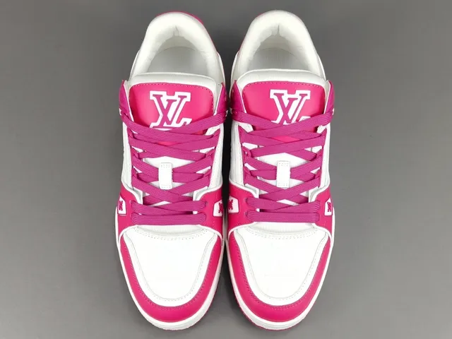 Louis Vuitton LV Trainer Pink White Layered Leather Asymmetrical Strap Lifestyle Sneakers 11