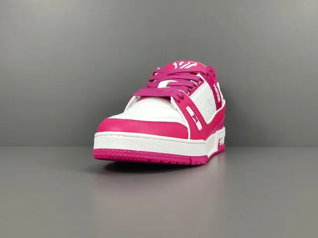Louis Vuitton LV Trainer Pink White Layered Leather Asymmetrical Strap Lifestyle Sneakers 13