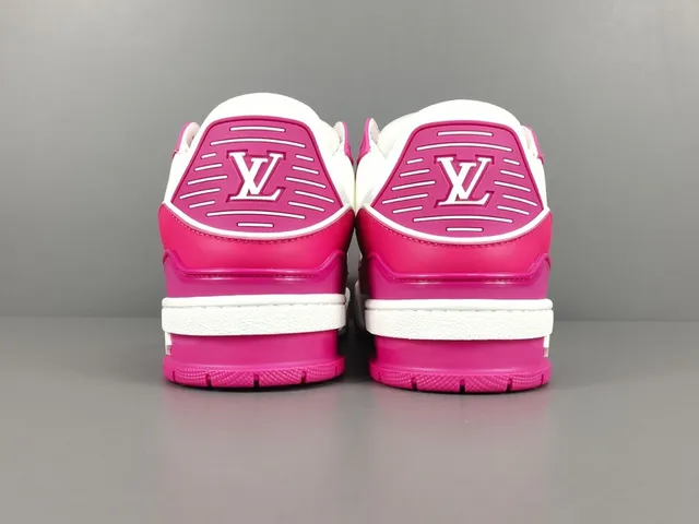 Louis Vuitton LV Trainer Pink White Layered Leather Asymmetrical Strap Lifestyle Sneakers 15