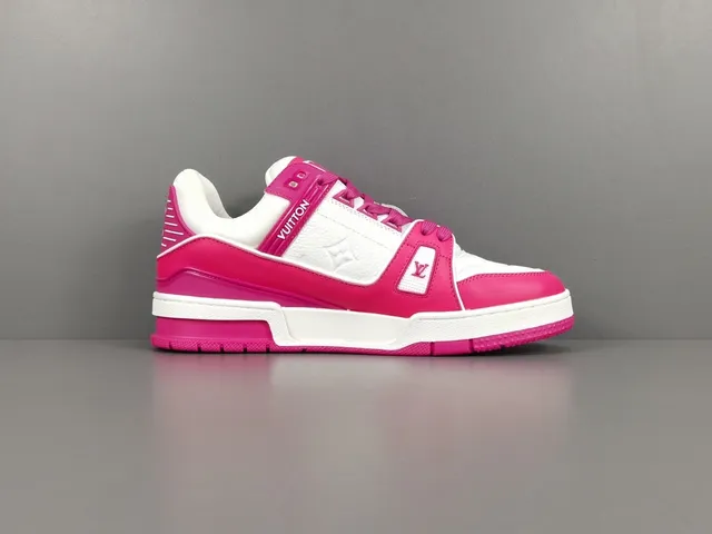 Louis Vuitton LV Trainer Pink White Layered Leather Asymmetrical Strap Lifestyle Sneakers 16
