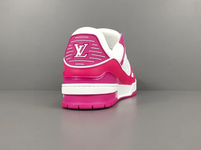 Louis Vuitton LV Trainer Pink White Layered Leather Asymmetrical Strap Lifestyle Sneakers 17